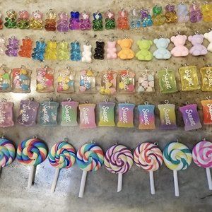 70 Pieces Colorful Candy Pendant Charm, Includes Gummy Bear Candy and Lollipop